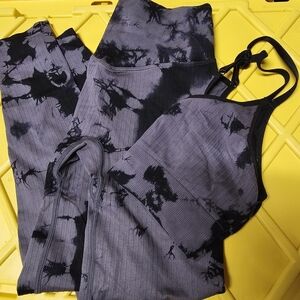 Pink By Victoria Secret Black and Gray Tie-Dye Activewear Set Size XS